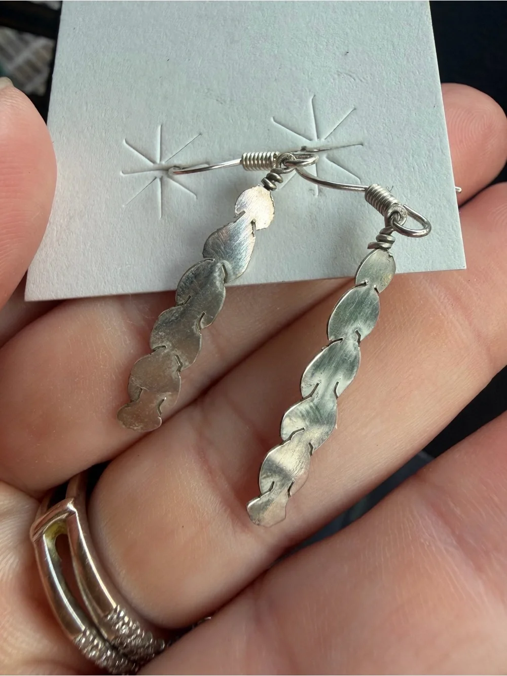 Sterling Silver Feather Drop Earrings - Silver